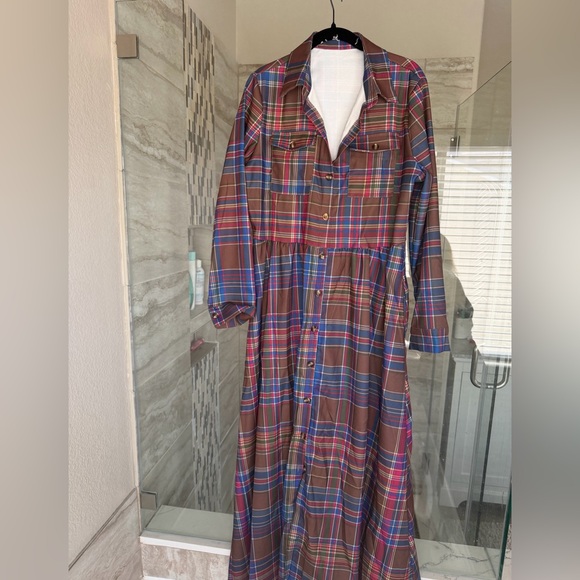 Plaid Maxi for Women | Long Sleeve Button Down | Vintage Tartan Dress - Picture 3 of 3